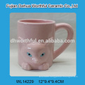 Pink cute fox shaped ceramic water cup with handle
